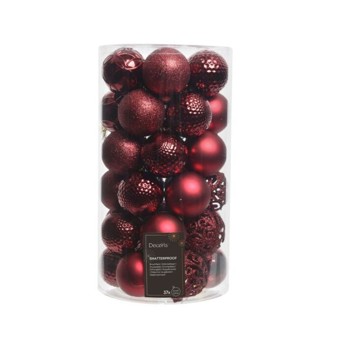 Weihnachtskugeln Mix oxblood rot Kunststoff Ø 6 cm Set mit 37 Stück - Decoris Weihnachtskugeln Mix oxblood rot Kunststoff Ø 6 cm Set mit 37 Stück - Decoris