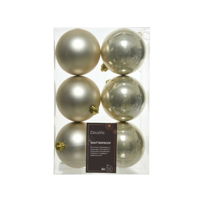 Weihnachtskugeln perlmuttfarben Kunststoff Ø 8 cm 6er-Set - Decoris