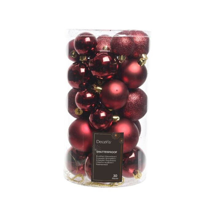 Weihnachtskugeln ochsenblutrot rot Kunststoff Satz von 30 - Decoris Weihnachtskugeln ochsenblutrot rot Kunststoff Satz von 30 - Decoris