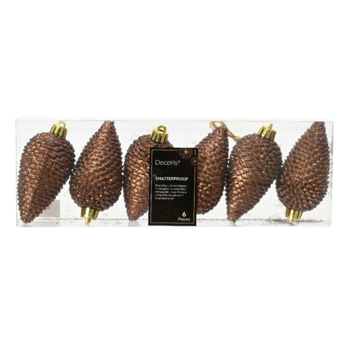 Tannenzapfen-Weihnachtsanhänger espresso Kunststoff Ø 4,5 cm 6er-Set - Decoris Tannenzapfen-Weihnachtsanhänger espresso Kunststoff Ø 4,5 cm 6er-Set - Decoris