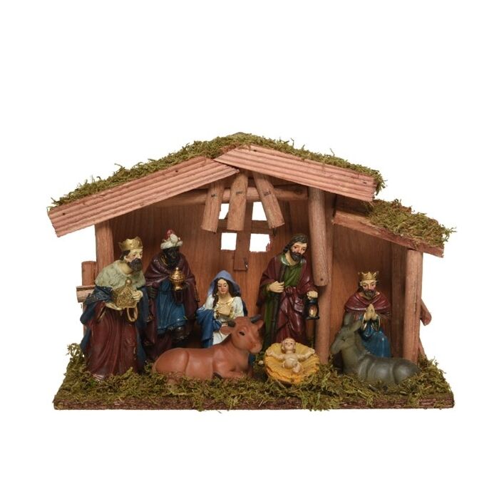 MDF kerststal met 8 figuren MDF kerststal met 8 figuren