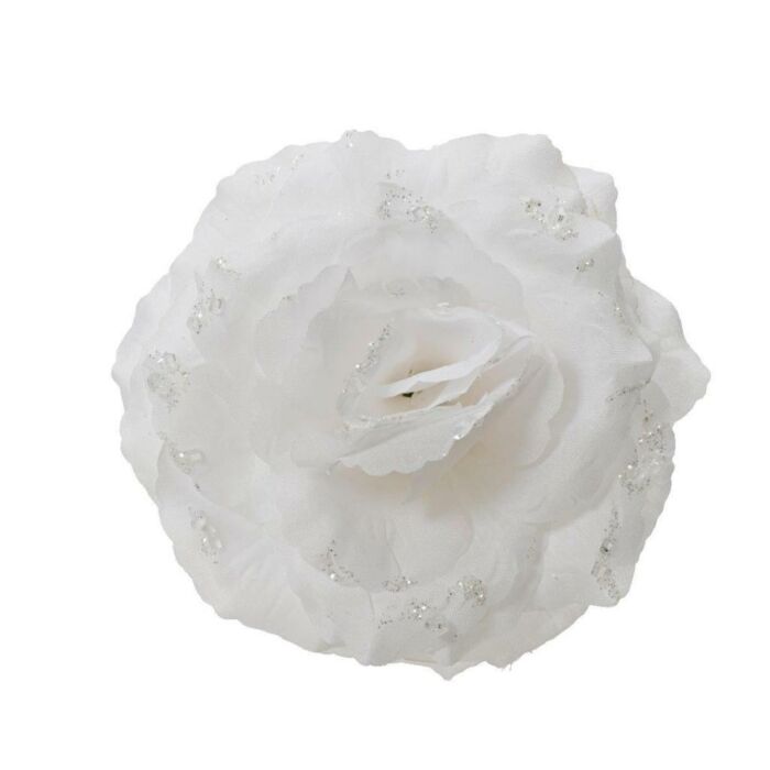 Rose auf Clip PolyeStern Glitter weiß 8,5 cm