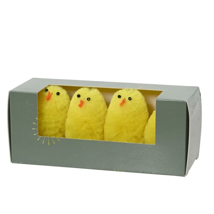 Küken-Dekoration Chenille gelb, 4er-Set