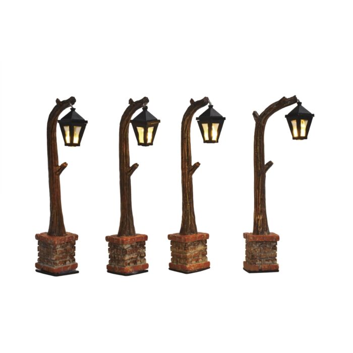 Street Lantern Wooden 4 Pieces Battery Operated - H10,5cm Street Lantern Wooden 4 Pieces Battery Operated - H10,5cm