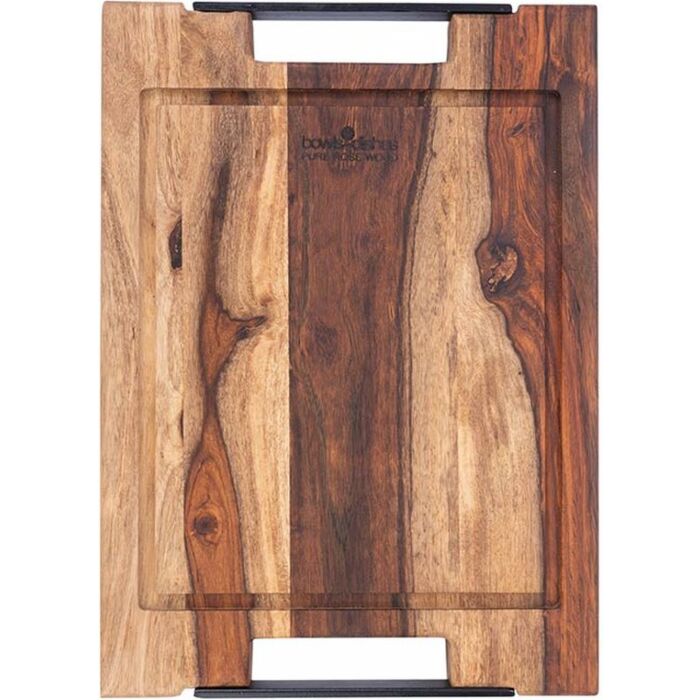 Steakplank pure rose wood met sapgoot en handvatten 35 cm Steakplank pure rose wood met sapgoot en handvatten 35 cm