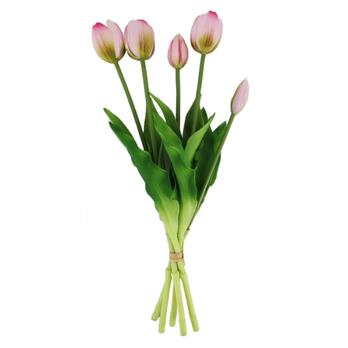 Künstlicher Tulpenstrauß aus 5 Tulpen hellrosa Künstlicher Tulpenstrauß aus 5 Tulpen hellrosa