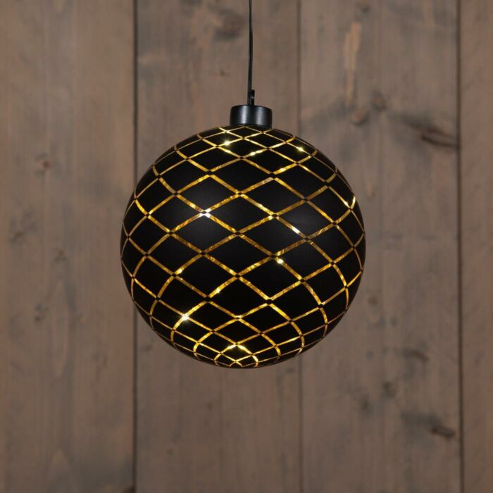Weihnachtsanhänger Kugel Glas Rautenmuster 10LED schwarz Ø 15 cm - Anna's Collection Weihnachtsanhänger Kugel Glas Rautenmuster 10LED schwarz Ø 15 cm - Anna's Collection