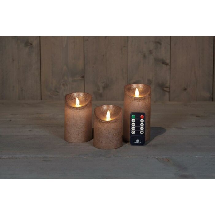 LED Kerze rustikal bewegliche Flamme Bronze 3er Set - Anna's Collection
