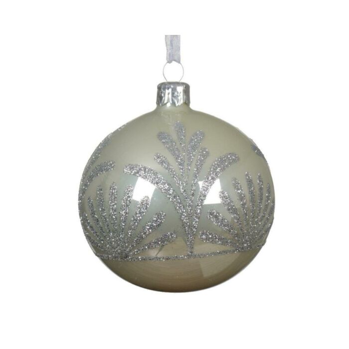 Weihnachtskugel aus Glas glitter weiß mint Ø 8 cm - Decoris