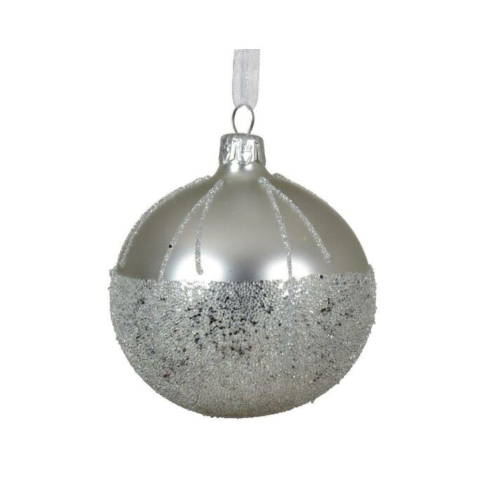 Weihnachtskugel aus Glas glitter silber Ø 8 cm - Decoris