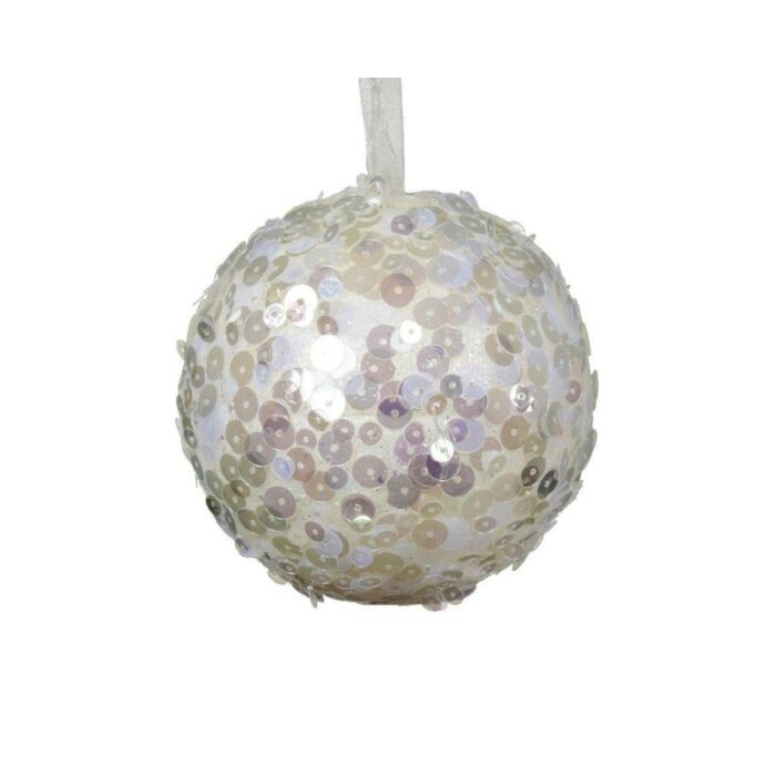 Weihnachtskugel aus Schaumstoff Pailletten wollweiß Ø 8 cm - Decoris