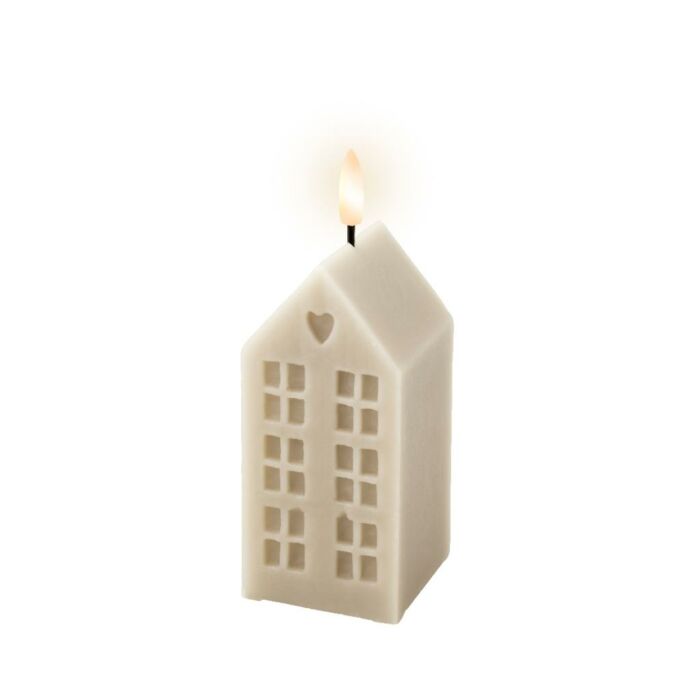 LED-Kerzenwachshaus hellgrau 14,8 cm - Decoris