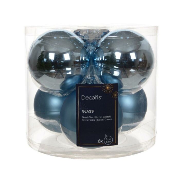 Weihnachtskugeln Glas mix Eisblau Ø 8 cm Satz von 6 - Decoris Weihnachtskugeln Glas mix Eisblau Ø 8 cm Satz von 6 - Decoris