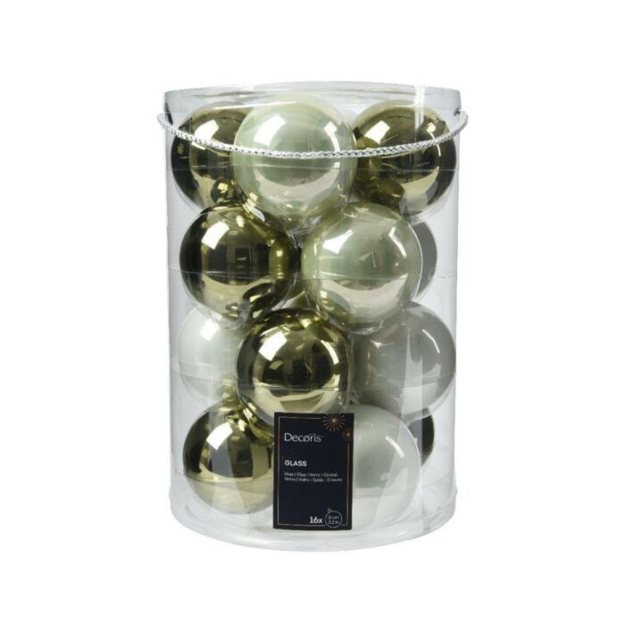 Weihnachtskugeln Glas grün weiß Ø 8 cm Satz von 16 - Decoris