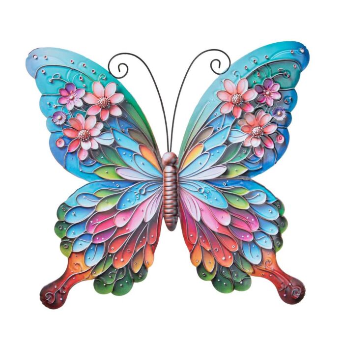 Wanddekoration Schmetterling Blume Metall 18 cm Wanddekoration Schmetterling Blume Metall 18 cm