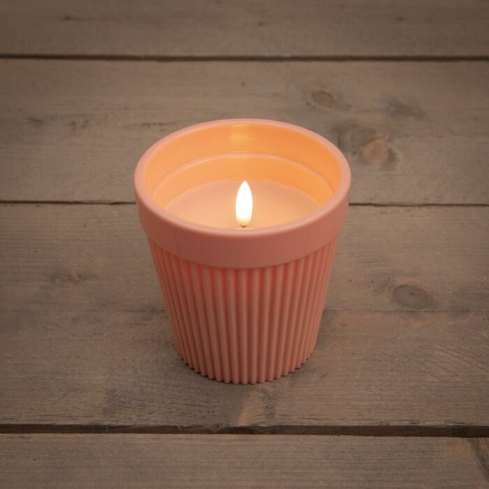 Outdoor-Kerze im Topf 3D Flamme rosa 