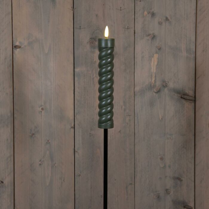 Fackel Swirl 3D solar mit Docht grün auf Stecker L 76 cm