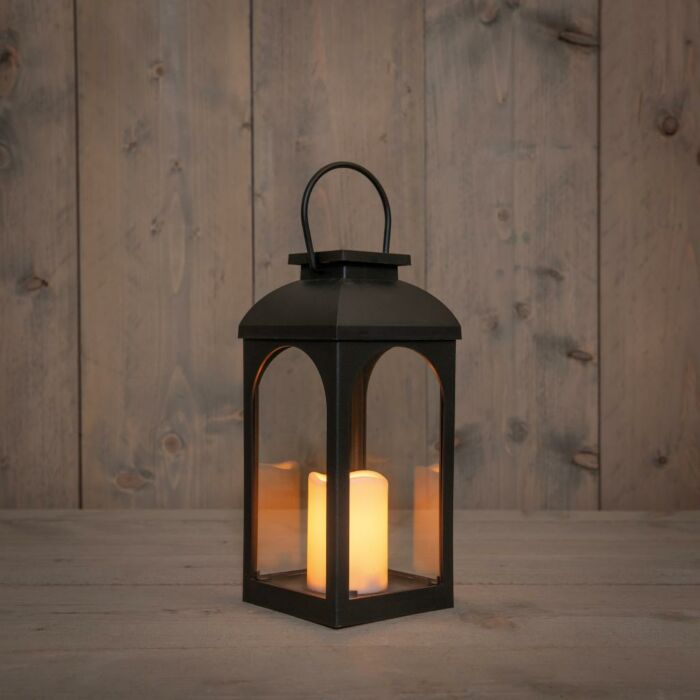Laterne solar mit Kerze schwarz L 11 cm