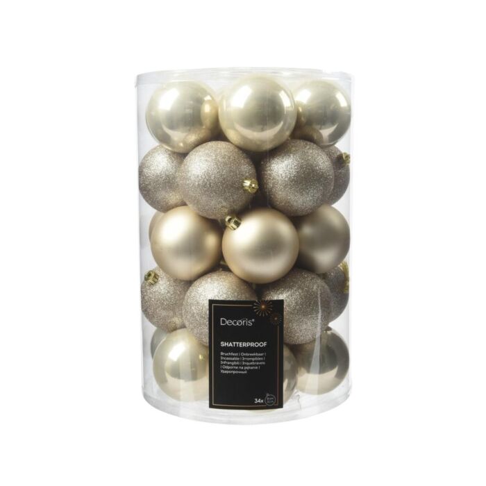 Weihnachtskugeln Shiny-Matt-Glitter Ø8 cm Pearl, 34er-Set