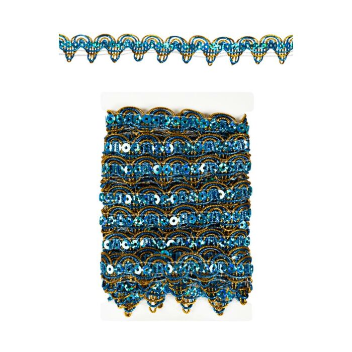 Galonband Pailletten blau mit Goldfaden Galonband Pailletten blau mit Goldfaden