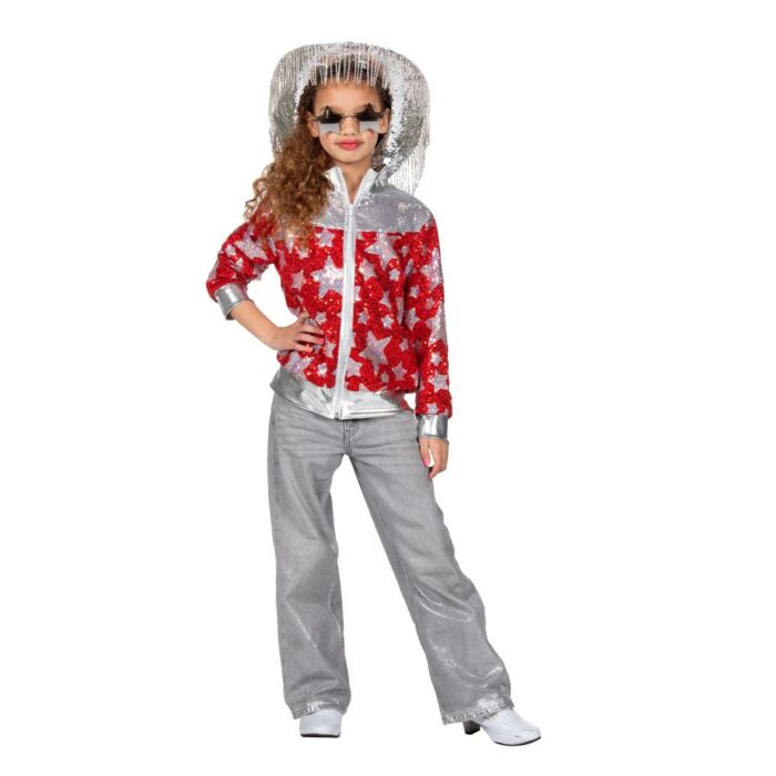 Glamouröse Paillettenjacke mit Sternen rot Größe 164