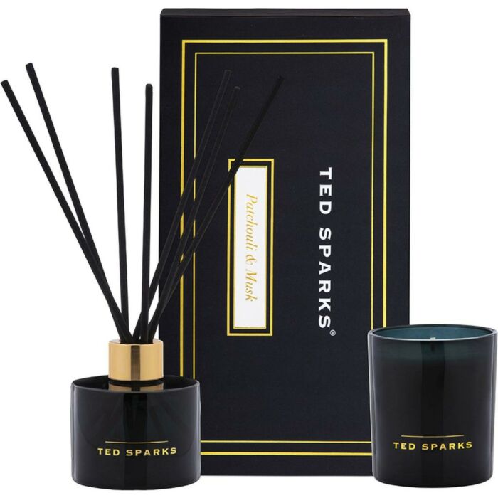 Geschenkset Duftkerze und Duftstäbchen Patchouli Musk – Ted Sparks Geschenkset Duftkerze und Duftstäbchen Patchouli Musk – Ted Sparks