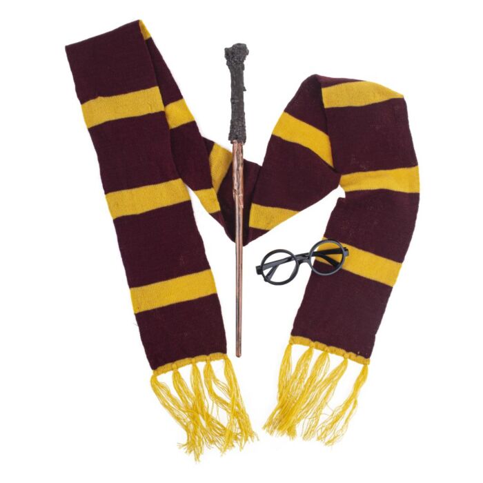 Zaubererset in Gryffindor-Farben mit Schal Brille und Zauberstab