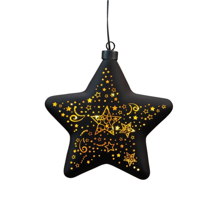 Weihnachtsanhänger Stern Glas mit Sternen schwarz/gold 19 cm - Anna’s Collection