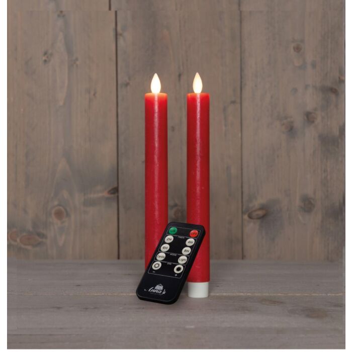Tischkerze im rustikalen Wachs-Look, LED, wiederaufladbar, rot, 23 cm, 2er-Set – Anna's Collection