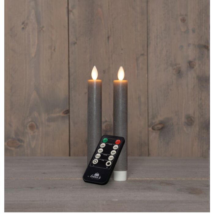 Tischkerze aus Wachs, rustikal, LED, wiederaufladbar, taupefarben, 18 cm, 2er-Set – Anna's Collection