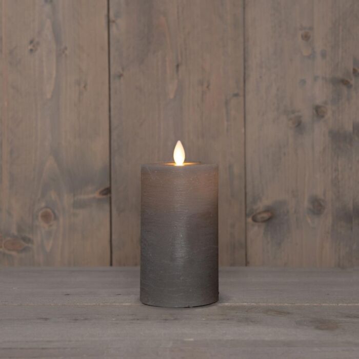 Stumpenkerze rustikaler Wachs-Look, LED, wiederaufladbar, taupe, 12,5 x 7,5 cm – Anna's Collection