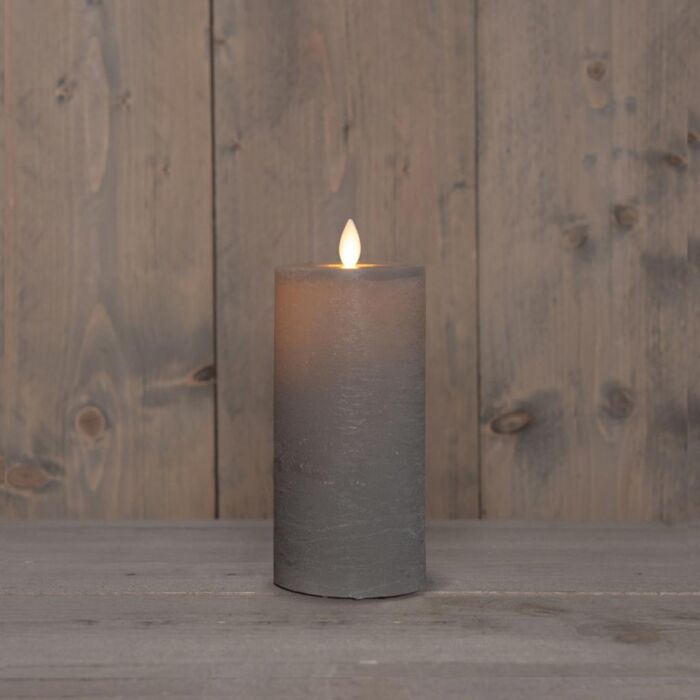 Stumpenkerze, rustikaler Wachs-Look, LED, wiederaufladbar, taupe, 15 x 7,5 cm – Anna's Collection