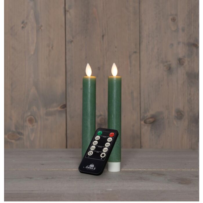 Tischkerze rustikal Wachs LED wiederaufladbar jadegrün 18 cm 2er-Set – Anna's Collection