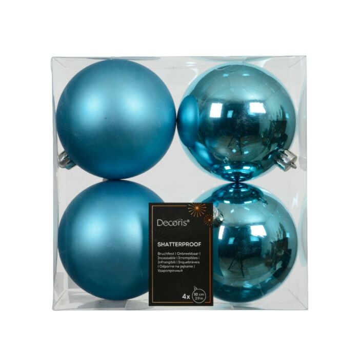 Weihnachtskugeln Folk Blue Kunststoff Ø 10 cm 4er-Set – Decoris