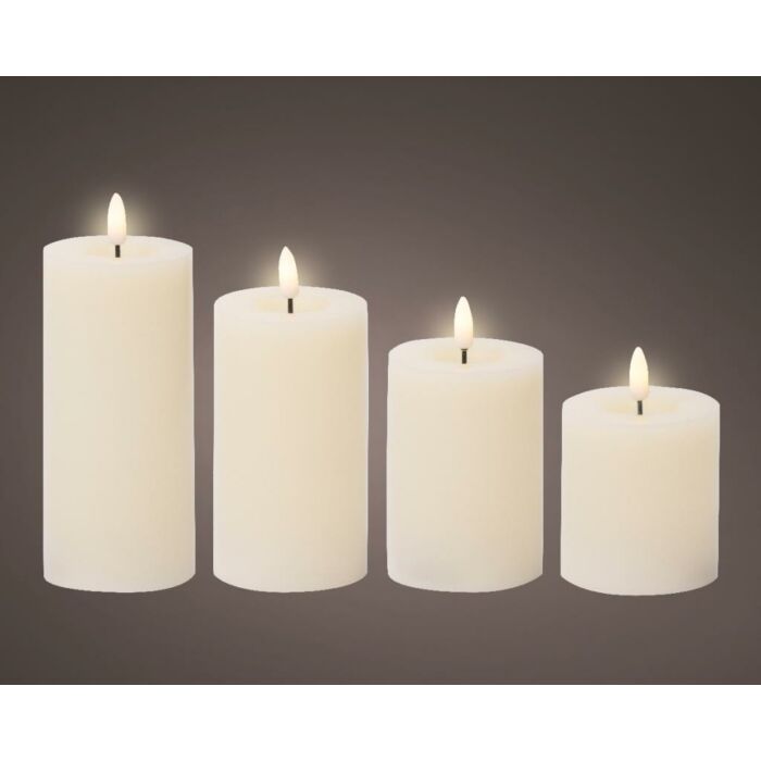 LED-Wachskerzen mit Feuerflammeneffekt, weiß, 4er-Set – Lumineo LED-Wachskerzen mit Feuerflammeneffekt, weiß, 4er-Set – Lumineo