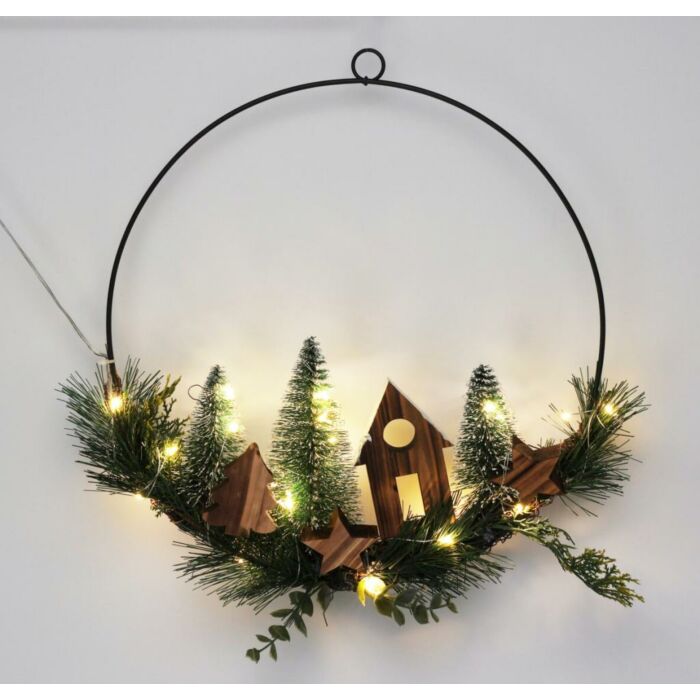 Deko-Ring mit Hausbaum LED-Beleuchtung Ø 30 cm Deko-Ring mit Hausbaum LED-Beleuchtung Ø 30 cm