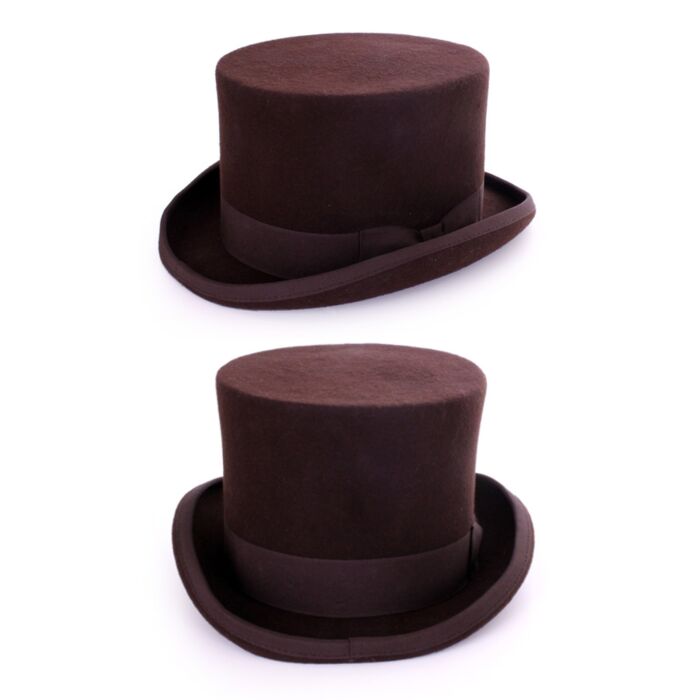 Zylinderhut aus Wollfilz braun mit Gummiband 58 Zylinderhut aus Wollfilz braun mit Gummiband 58