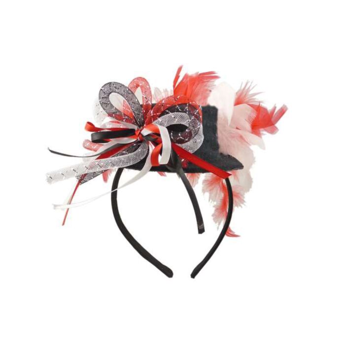 Haarband Herz mit Minihut Schleife und Federn