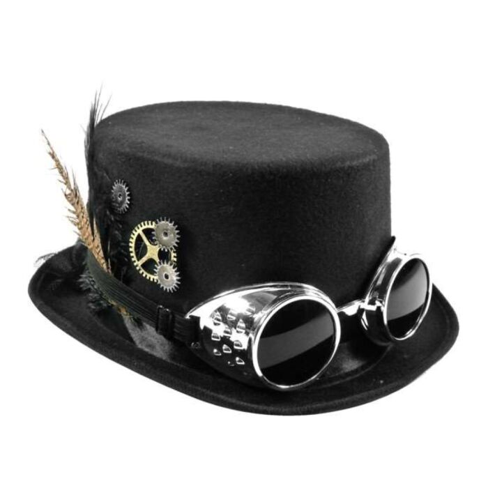 Hut Steampunk mit Brille schwarz 57 cm Hut Steampunk mit Brille schwarz 57 cm