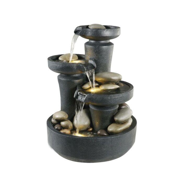 Brunnen aus Polyresin 3 LED schwarz 90 cm - Lumineo