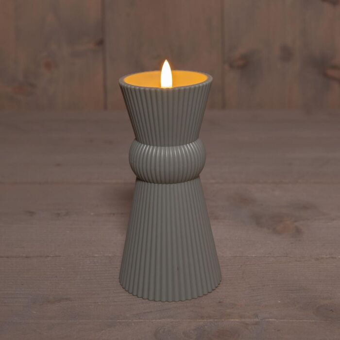 Außenkerze 3D Flamme Kunststoff olivgrün 17,5 cm