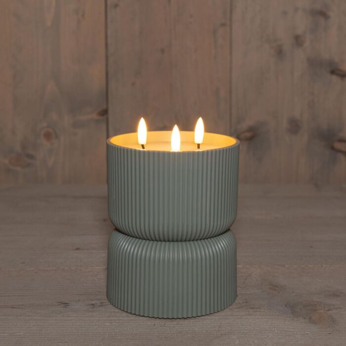Außenkerze 3D Flamme Kunststoff olivgrün 17,5 cm