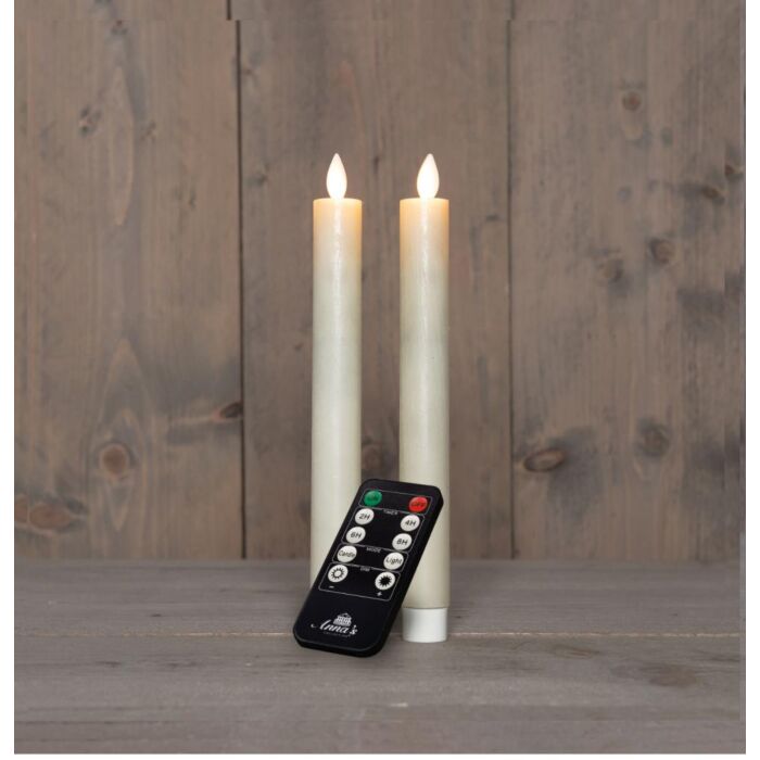 Tafelkerze rustikal Wachs LED wiederaufladbar weiß 23 cm 2er-Set – Anna's Collection