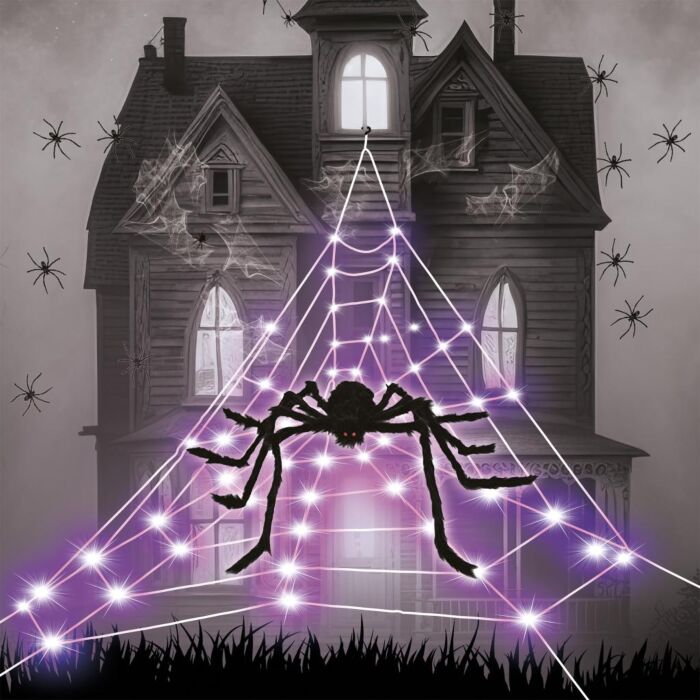 LED Spinnennetz mit Spinne 5 x 4,8 Meter