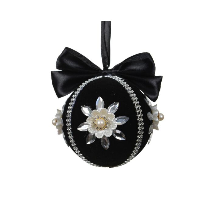 Weihnachtskugel Schwarz mit Perlen 8 cm - Decoris