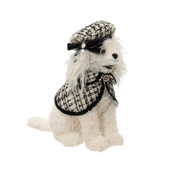 Hundefigur Cremeweiß mit Mütze 32 cm - Decoris