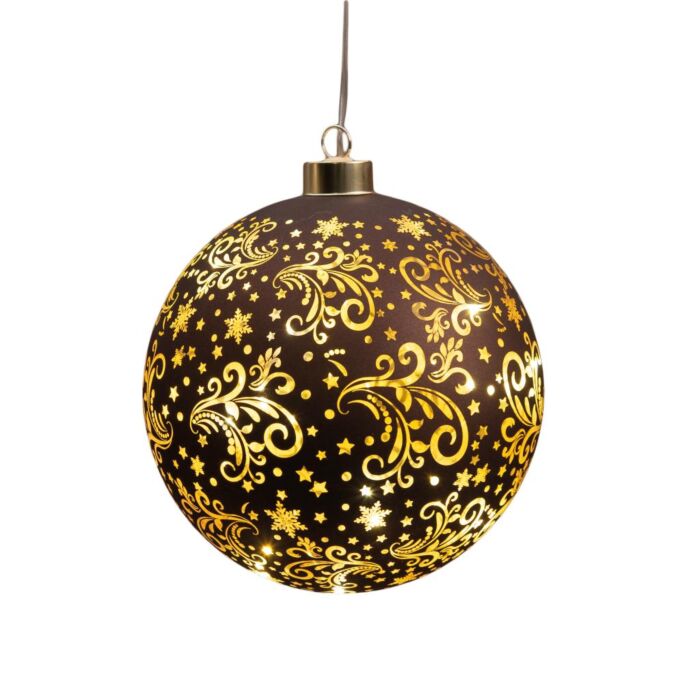 Weihnachtsanhänger Kugel Glas mit Sternen dunkelbraun/gold 15 cm - Anna’s Collection