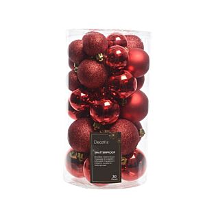 Weihnachtskugeln weihnachtsrot Kunststoff Satz von 30 - Decoris
