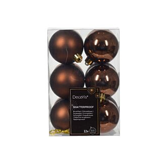 Weihnachtskugeln espresso braun Kunststoff mix Ø 6 cm Satz von 12 - Decoris