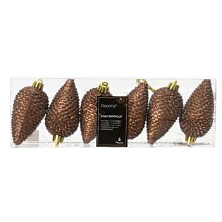 Tannenzapfen-Weihnachtsanhänger espresso Kunststoff Ø 4,5 cm 6er-Set - Decoris